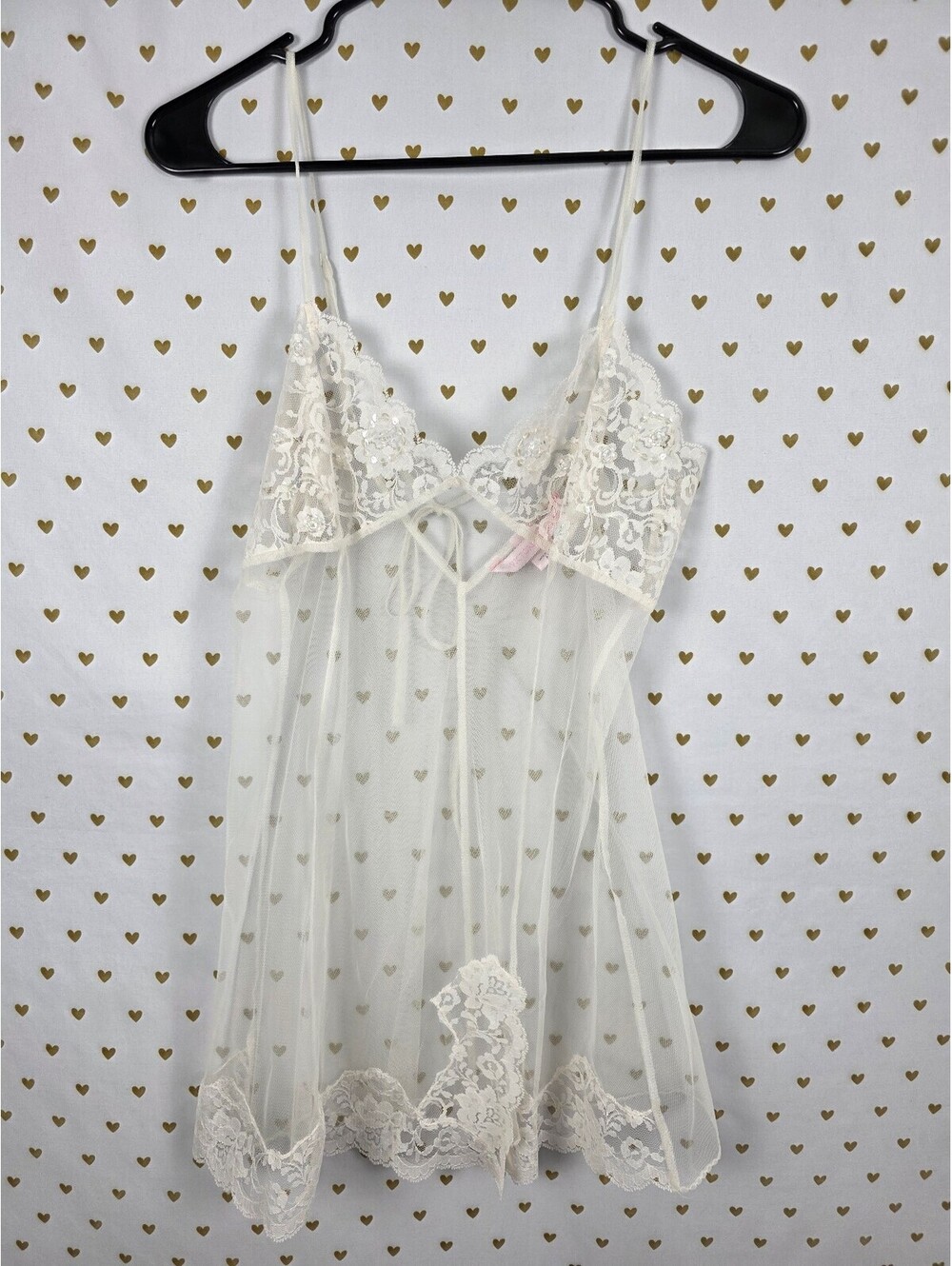 Victorias Secret Vintage Bling Sequined Sheer White babydoll Y2k Nightie Medium